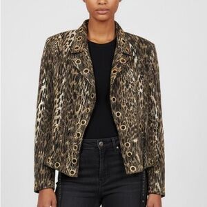 Joseph Ribkoff Leopard Jacket Sz 4 | Cropped Rivet Tie Front‎ Blazer Punk Edgy